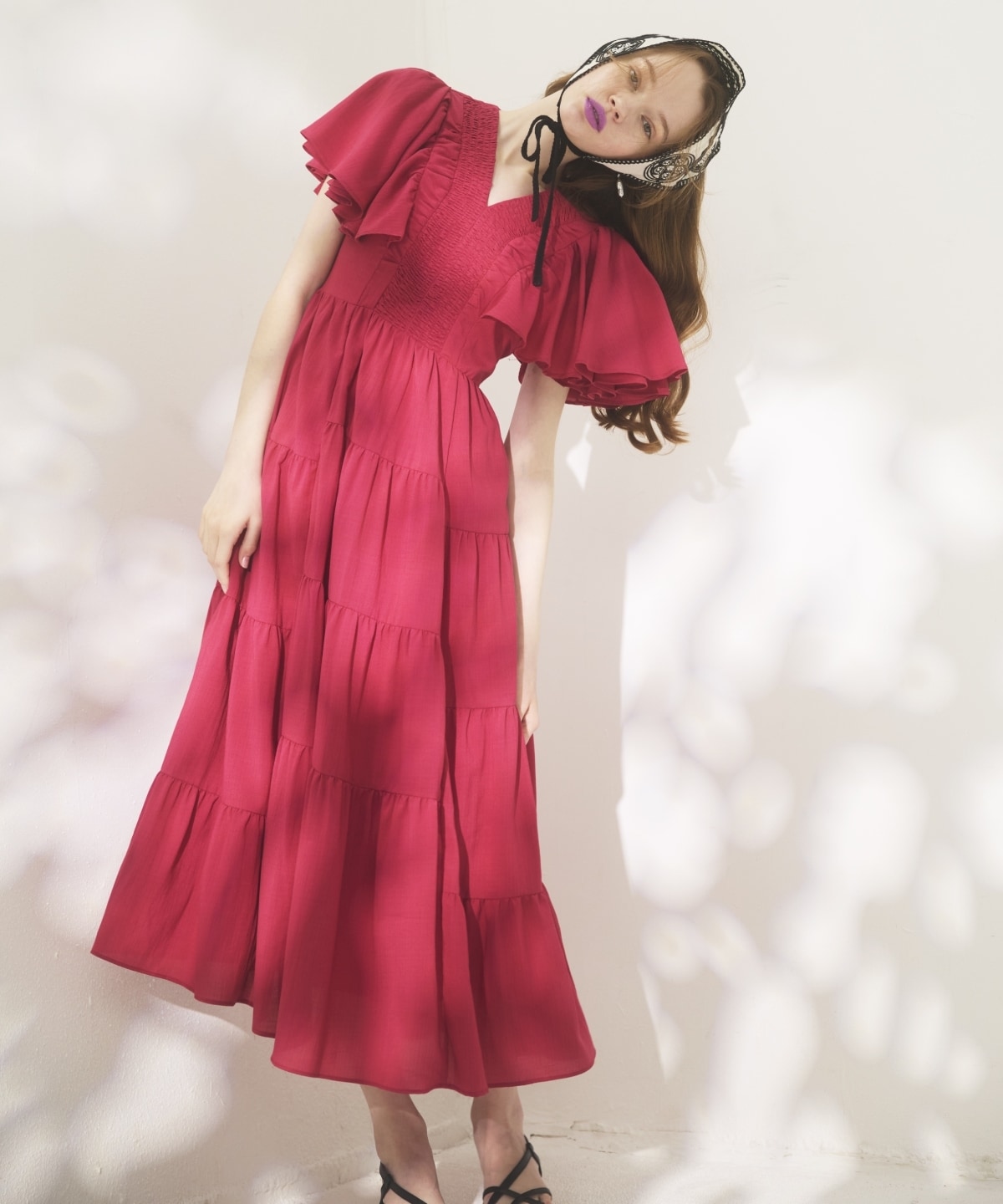 ギャザーVネックティアードワンピース