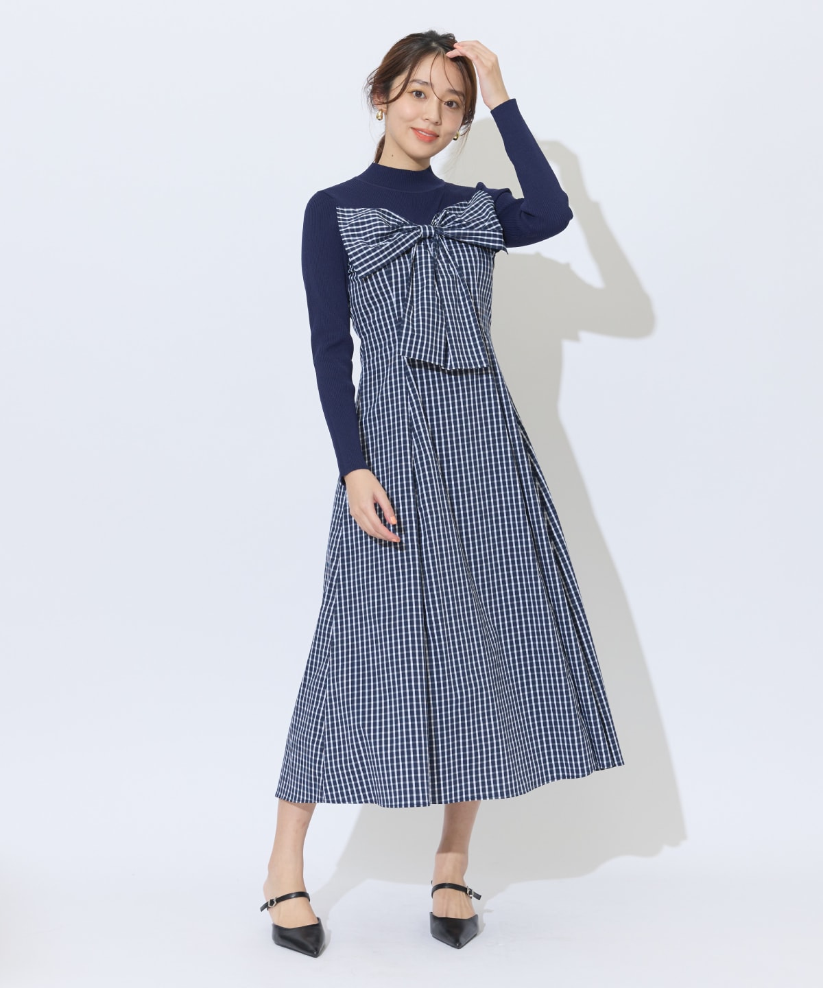 ギンガムチェック柄ドッキングワンピース
