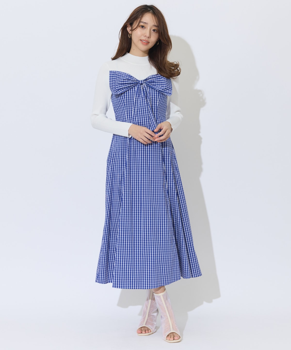 ギンガムチェック柄ドッキングワンピース