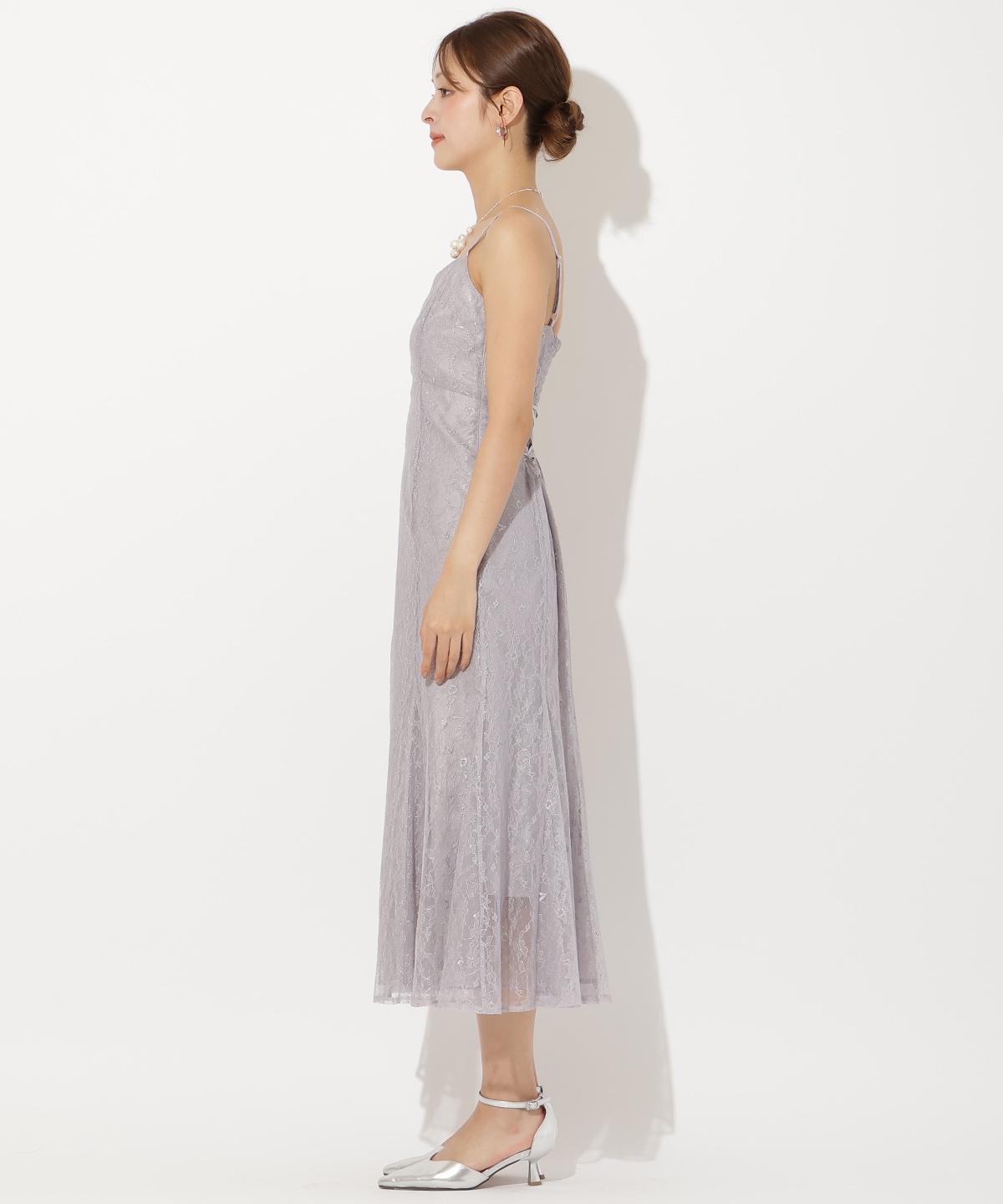 チュールフリルブラウス+レースキャミドレス