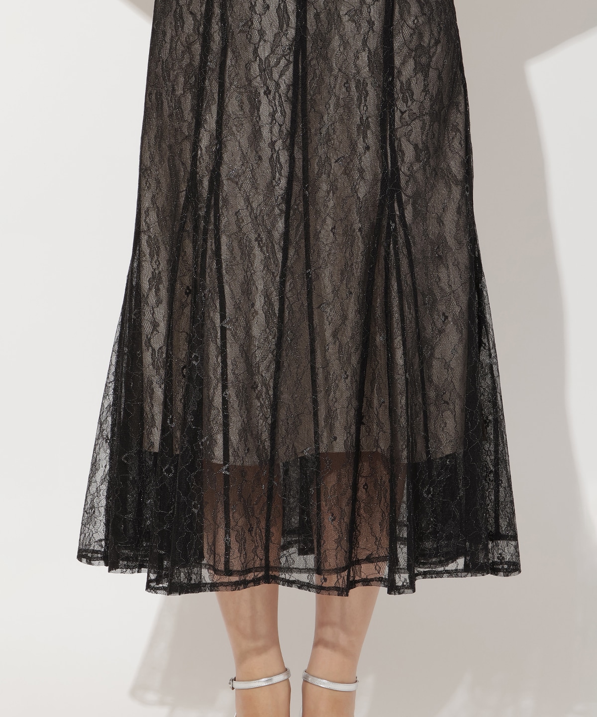 チュールフリルブラウス+レースキャミドレス