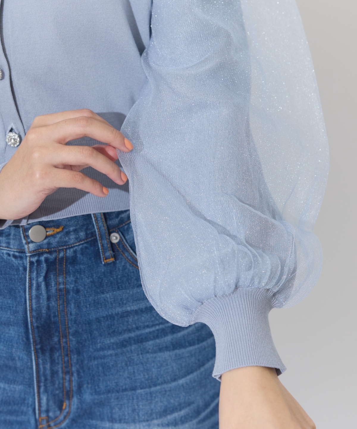 シアースリーブビジューカーディガン