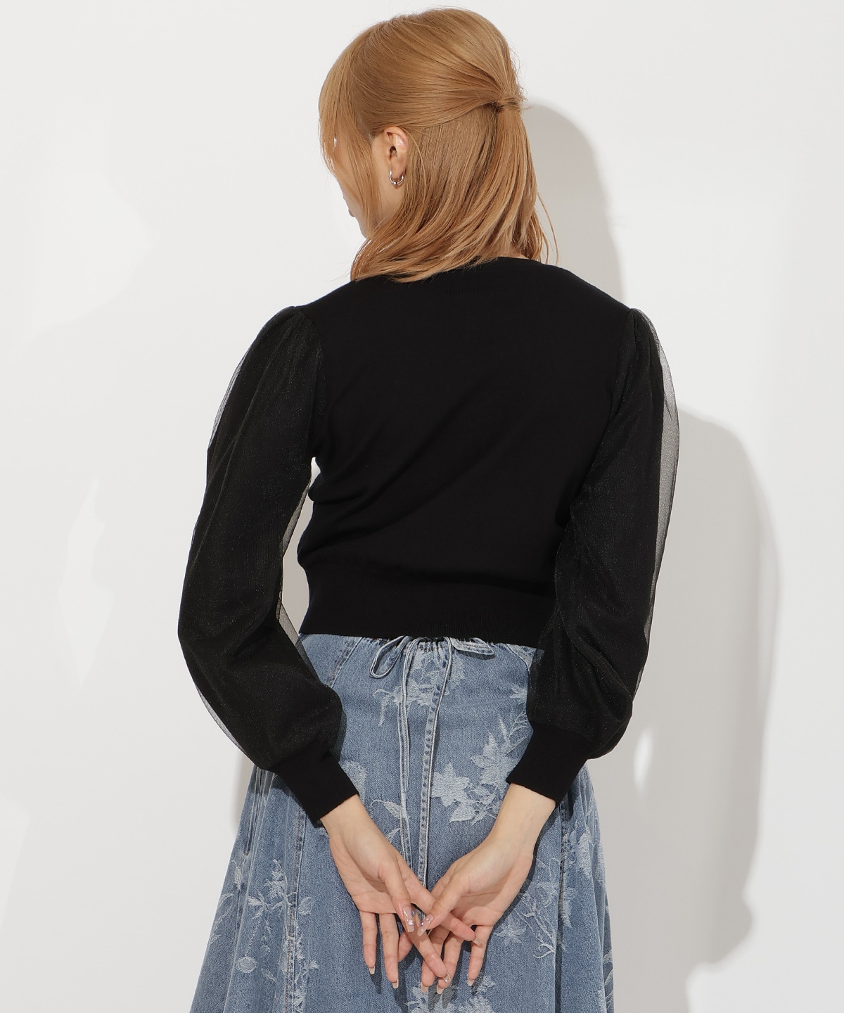 シアースリーブビジューカーディガン