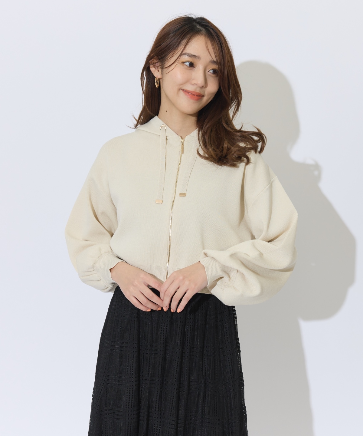 クロップドニットフーディー