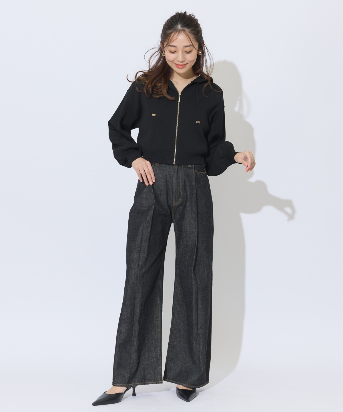 クロップドニットフーディー