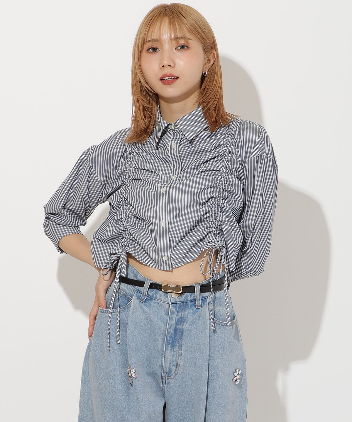 ストライプシャーリングブラウス