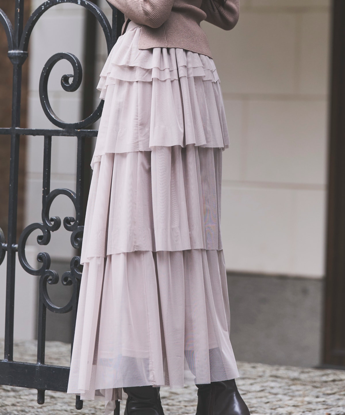 チュールティアードスカート