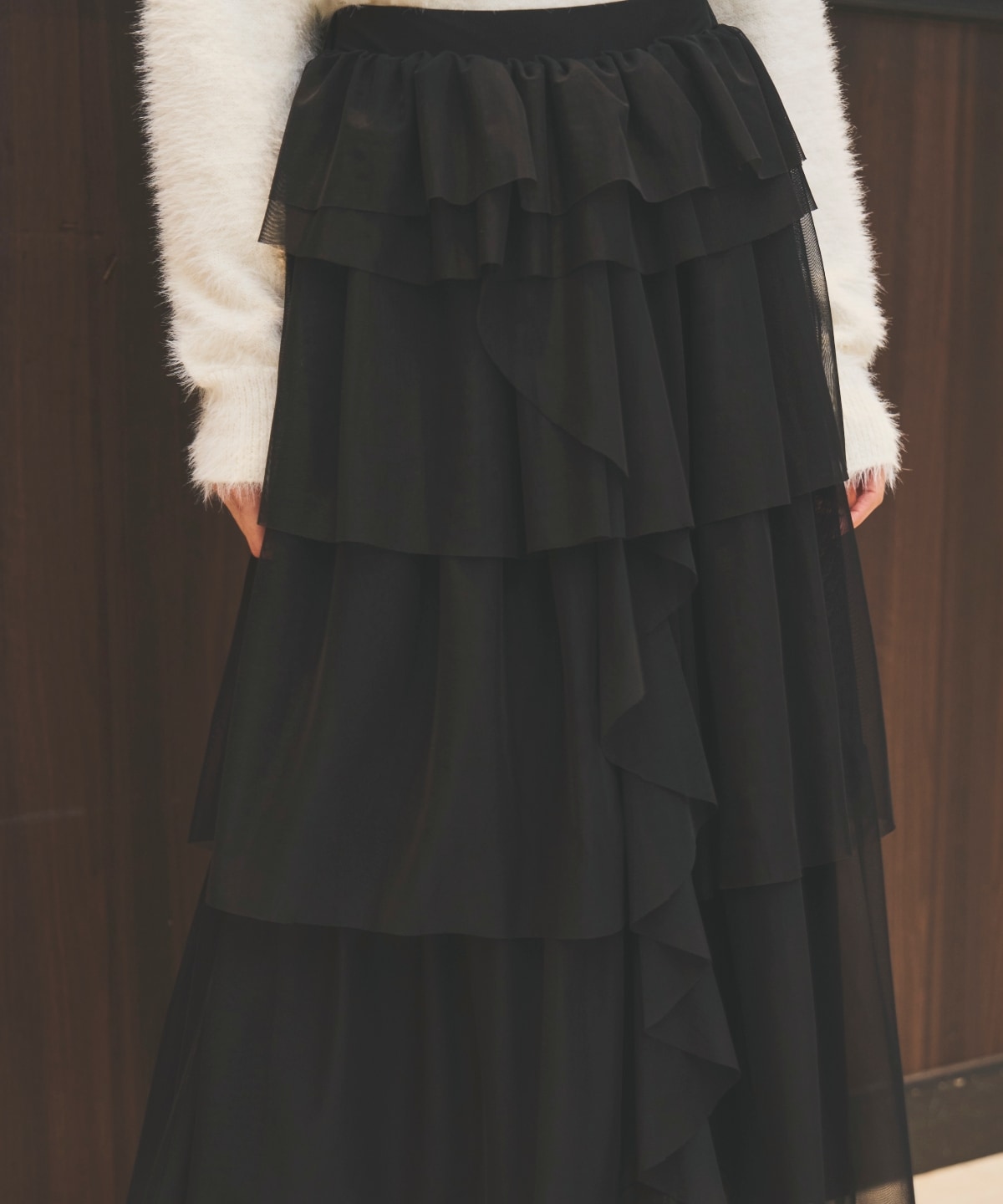 チュールティアードスカート