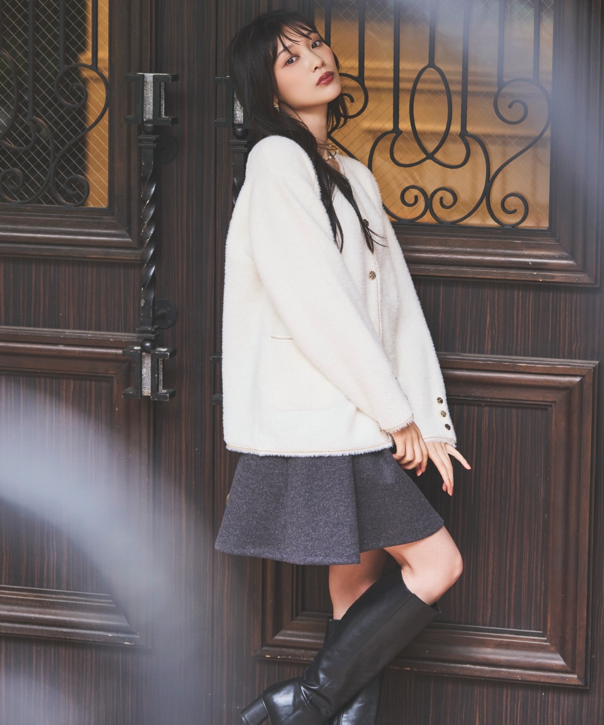 ベルト付きボックスミニスカート