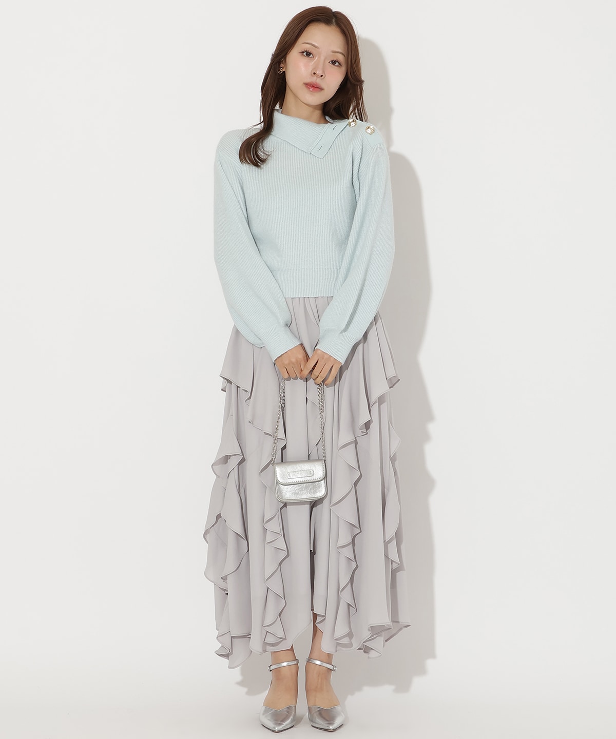 ラッフル切替フレアスカート