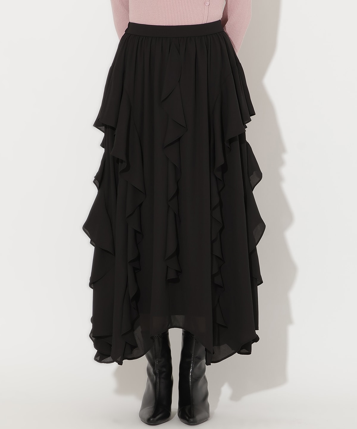 ラッフル切替フレアスカート