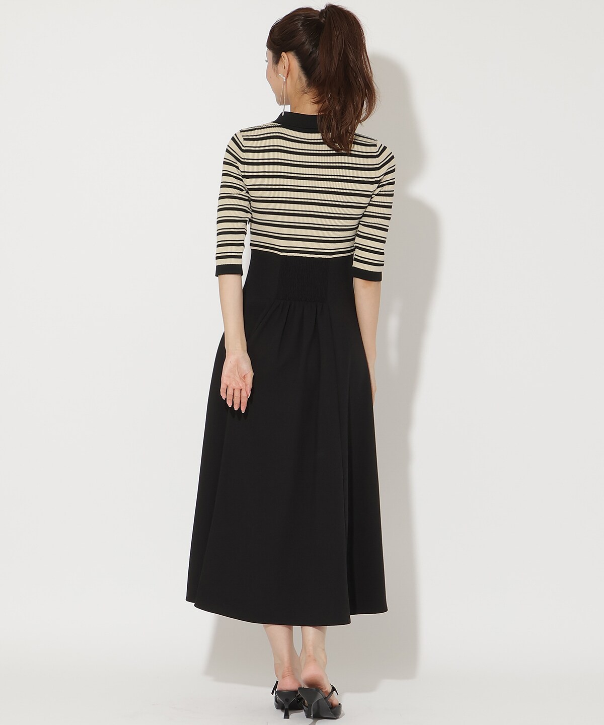 襟付きボーダードッキングワンピース