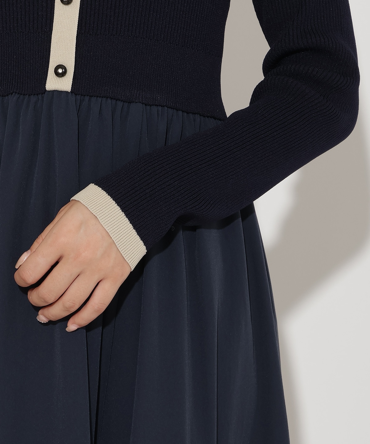 配色ニットドッキングワンピース