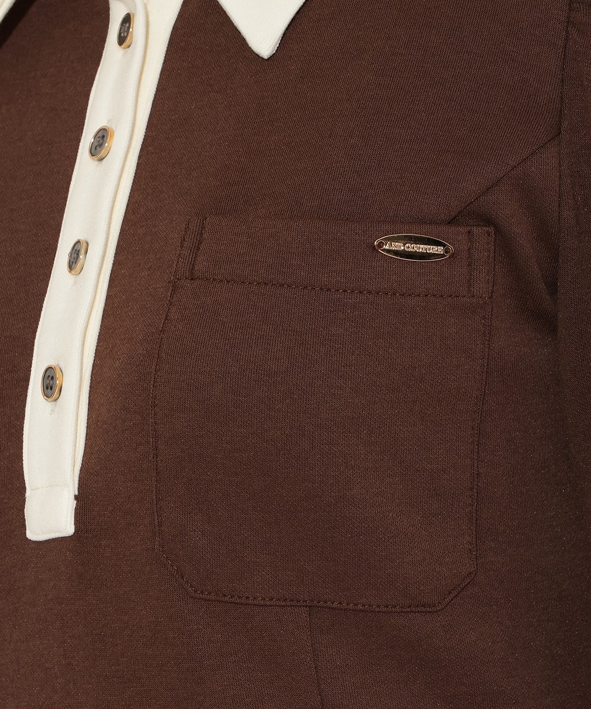 配色ポロ襟長袖ワンピース