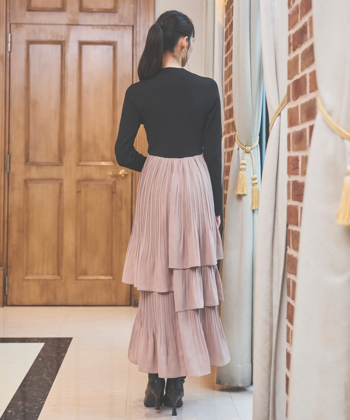 消しプリーツドッキングワンピース