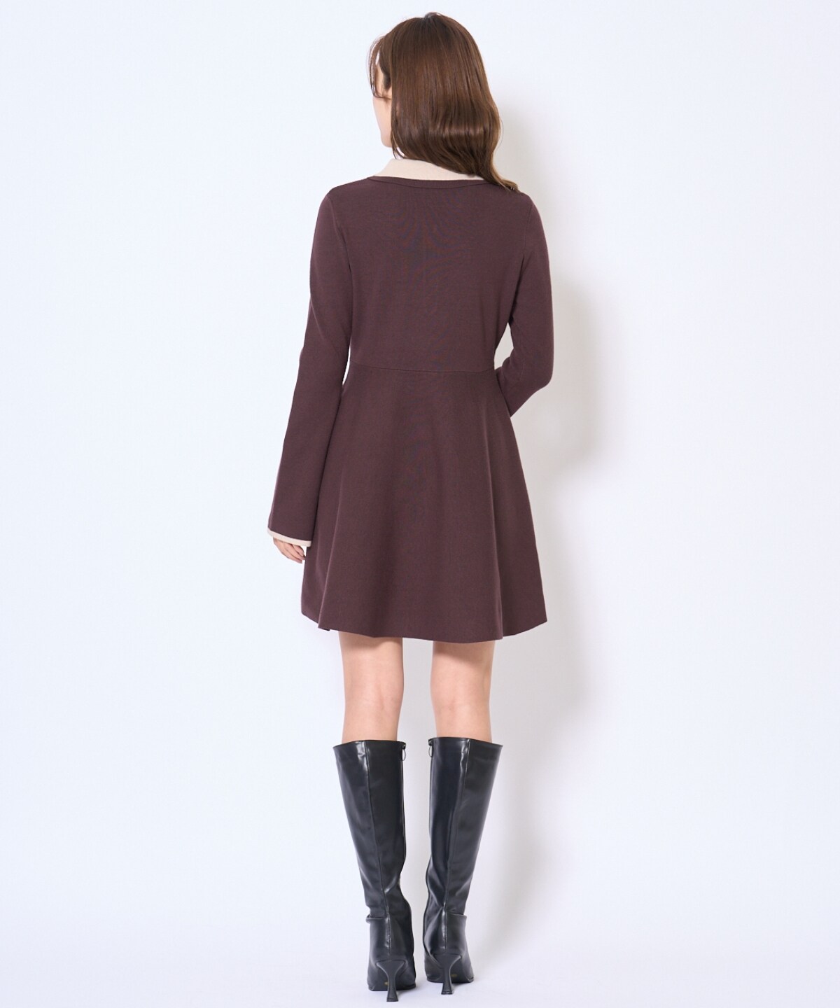 バイカラーポロニットフレアミニワンピース