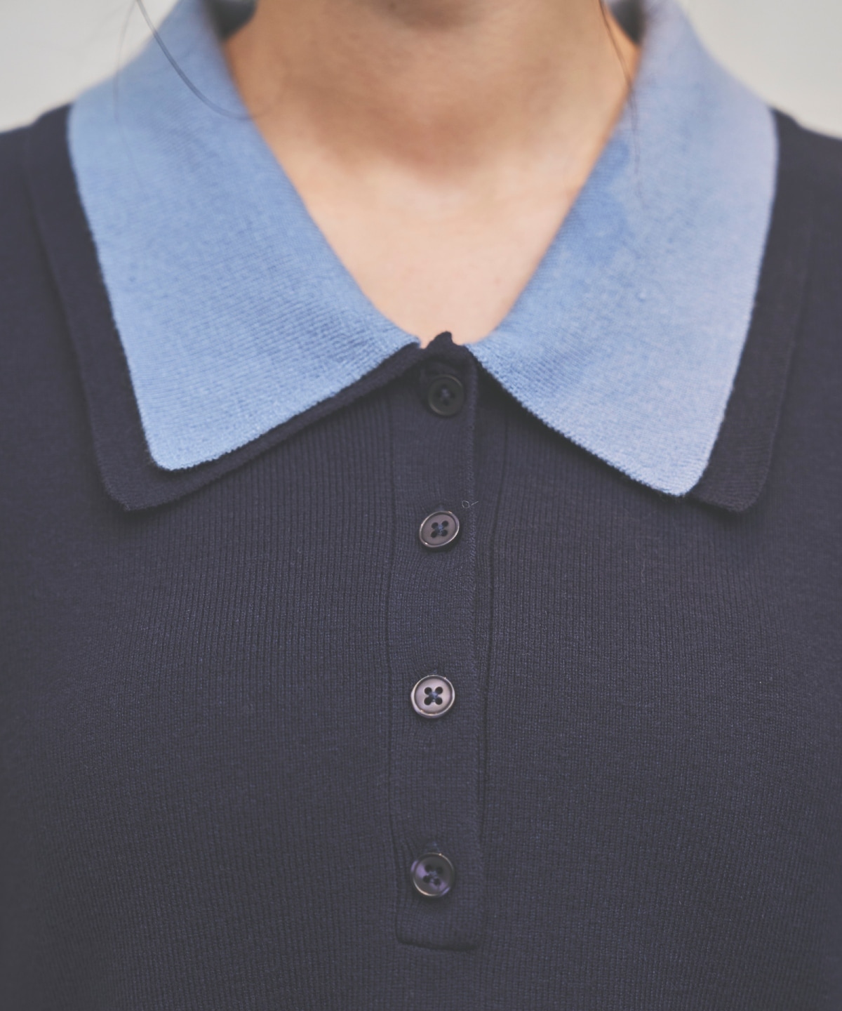 バイカラーポロニットフレアミニワンピース