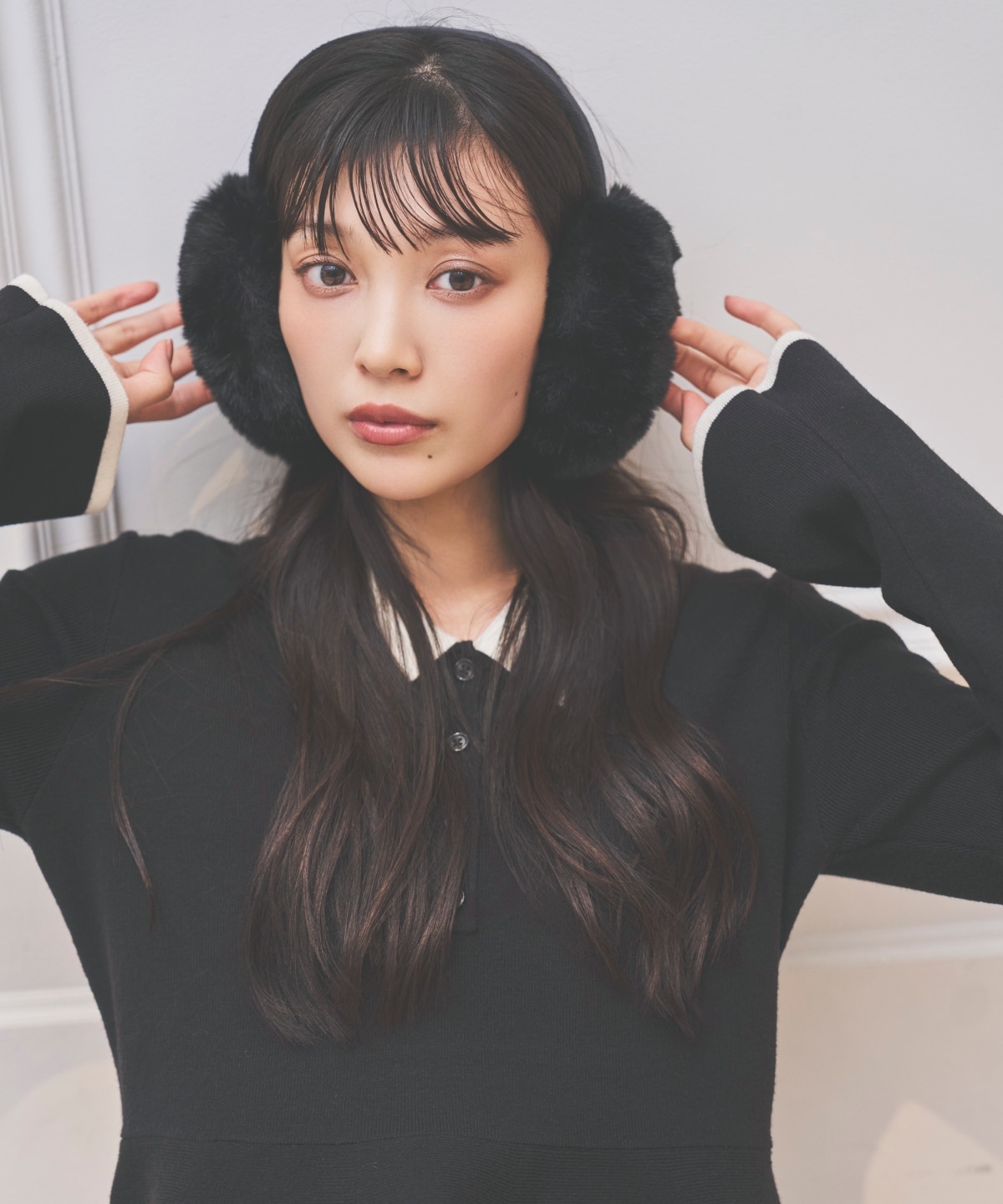 バイカラーポロニットフレアミニワンピース