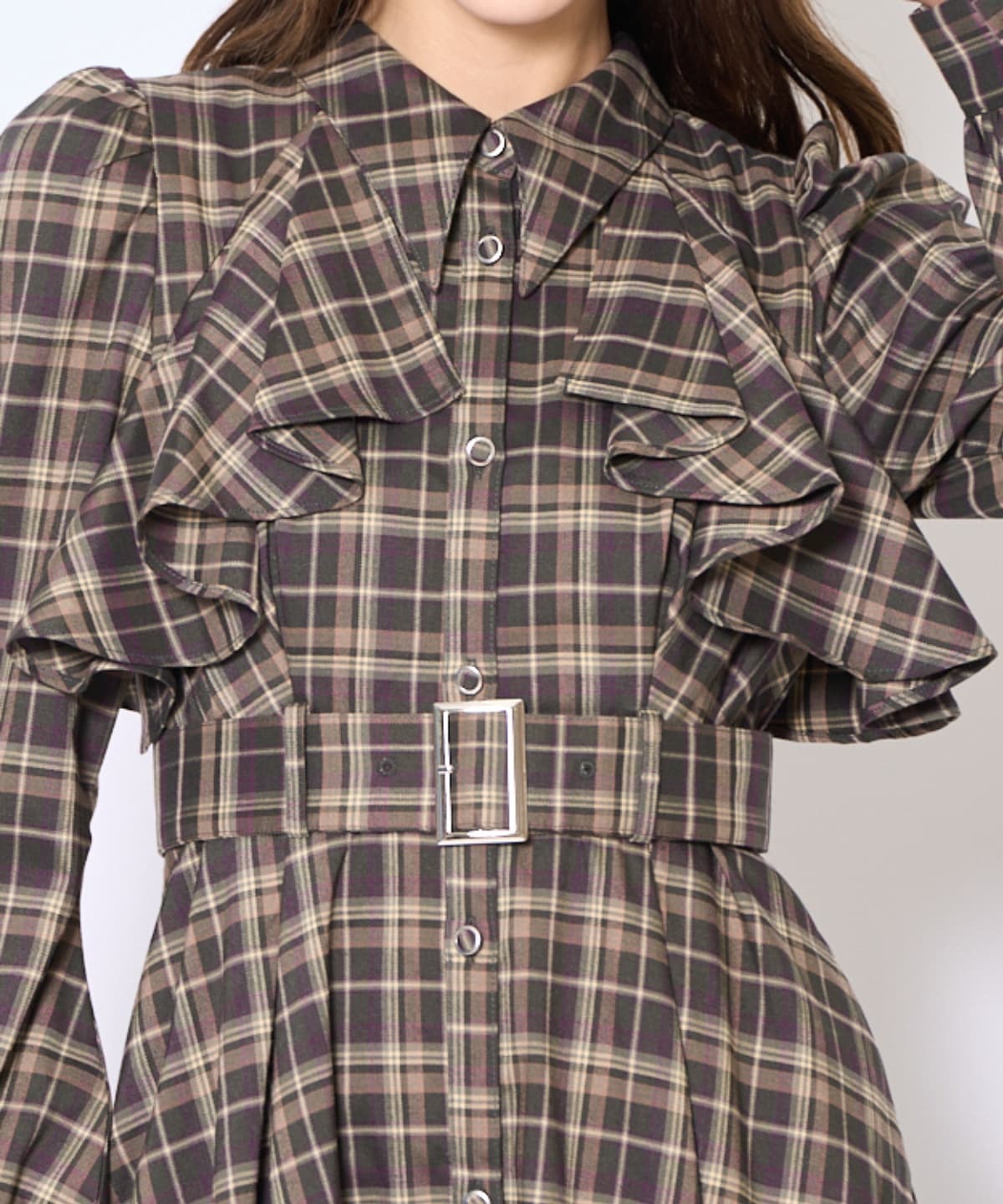 フリルケープシャツワンピース