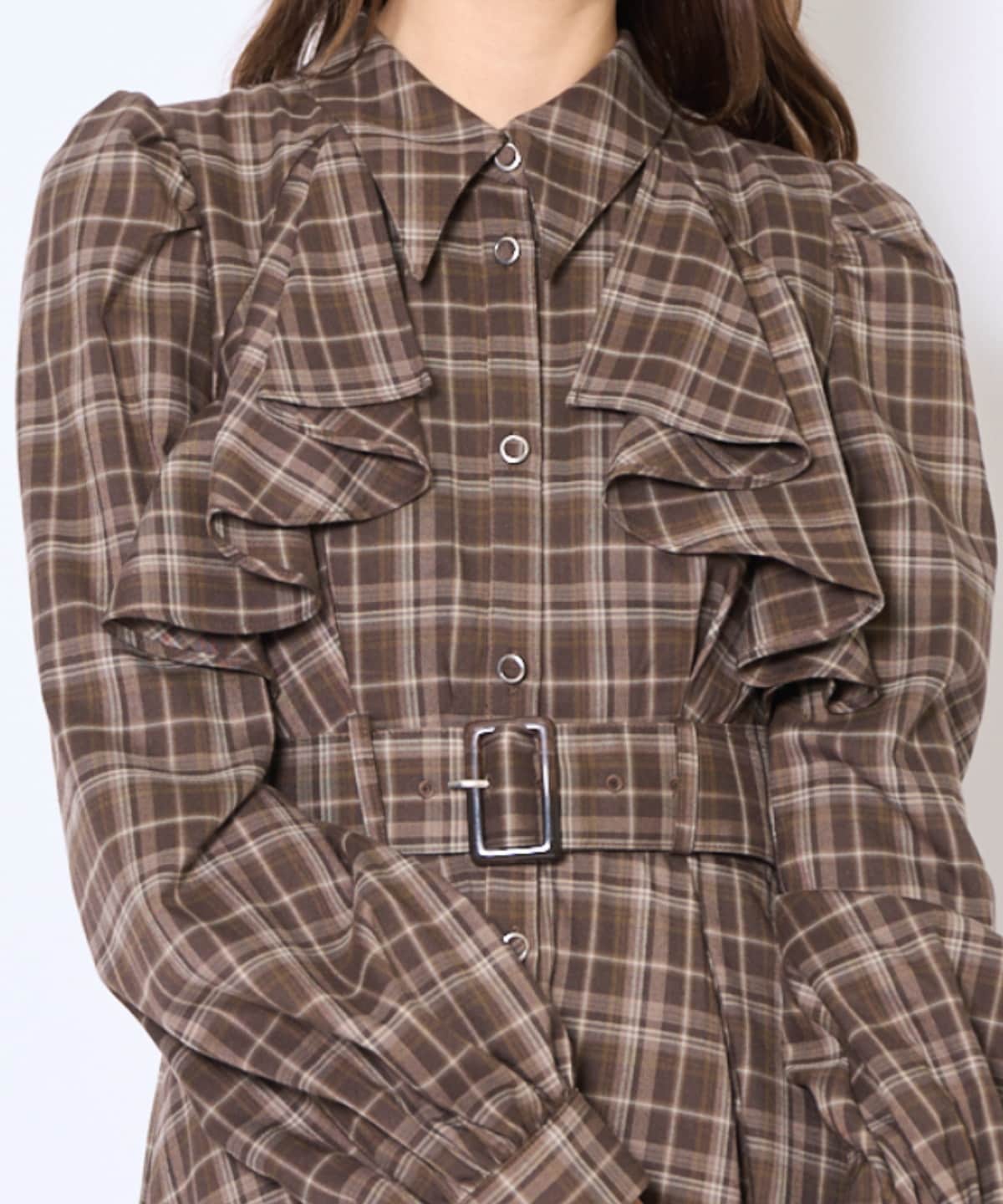 フリルケープシャツワンピース