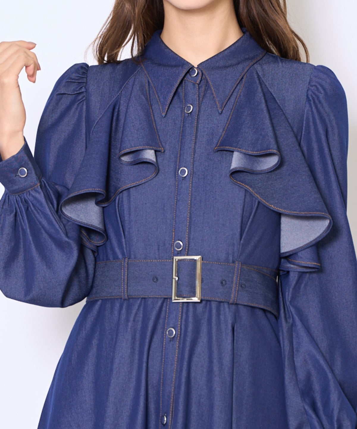 フリルケープシャツワンピース