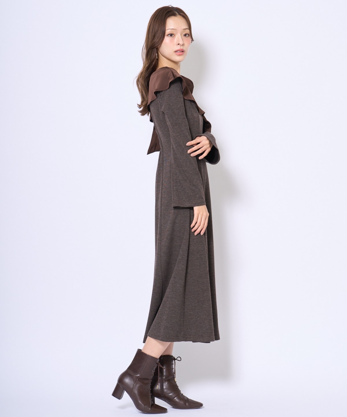 ショルダーリボンカットソーワンピース