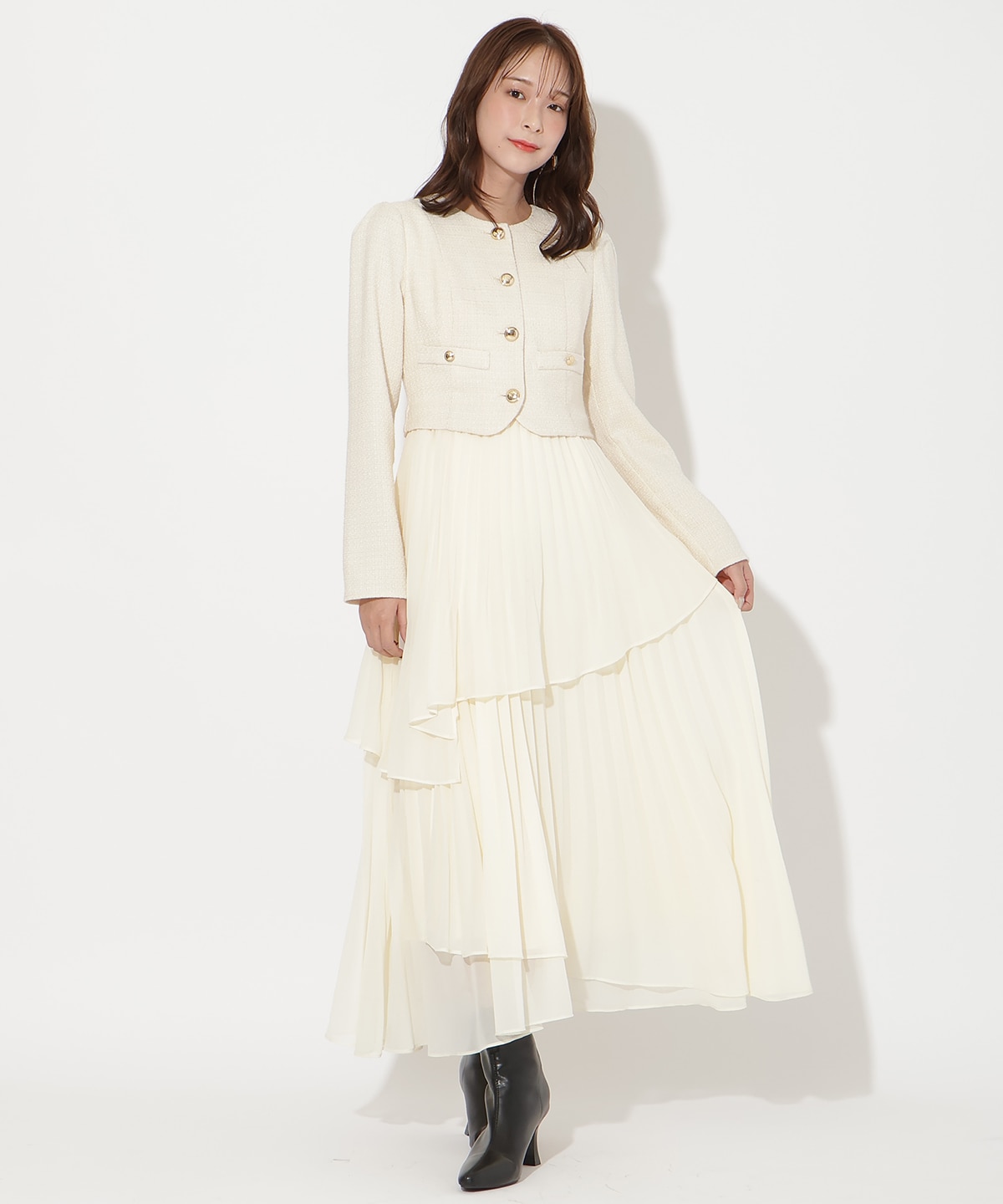ツイードジャケットドッキングワンピース