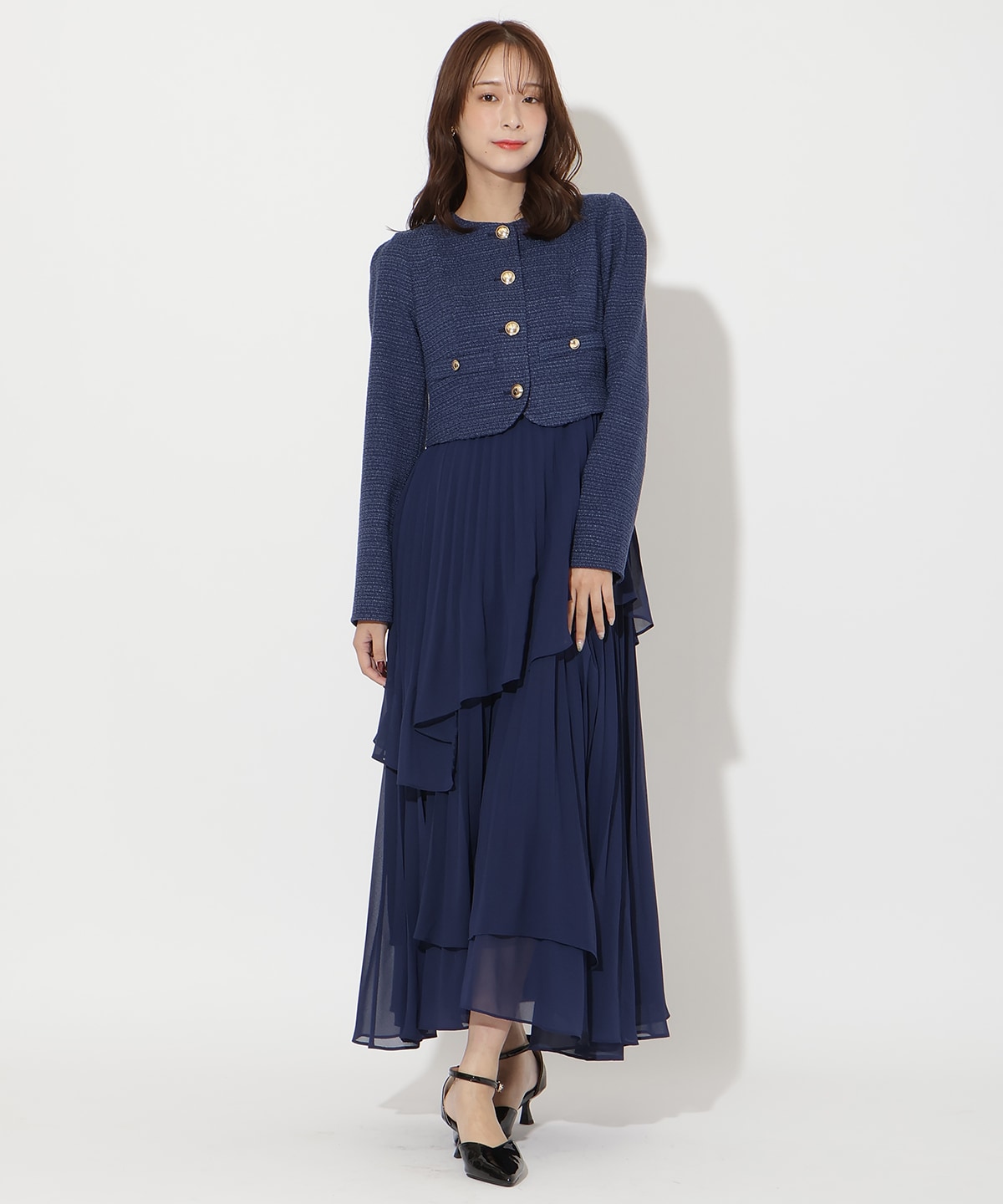 ツイードジャケットドッキングワンピース
