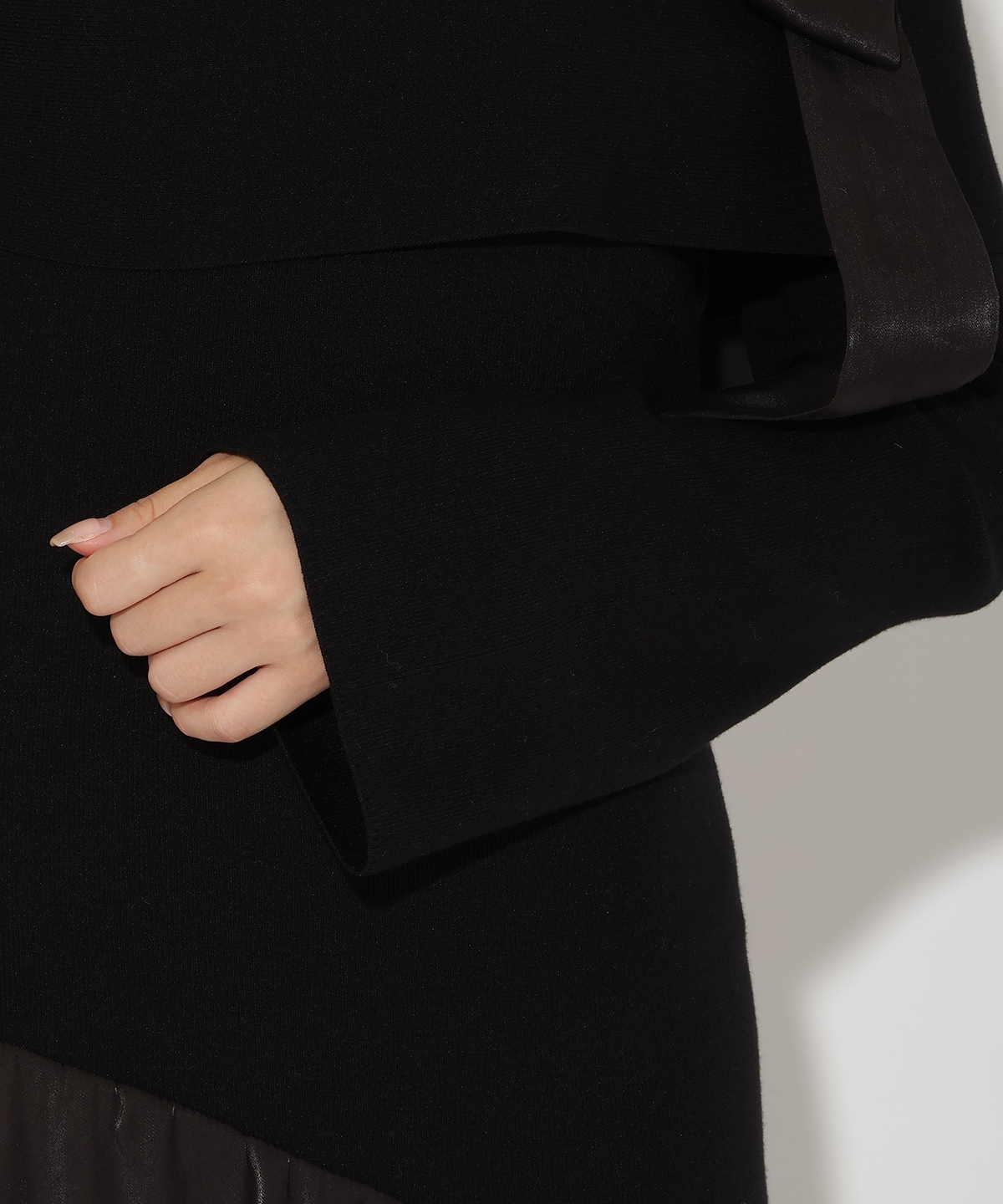 ショルダーリボンニットドッキングワンピース