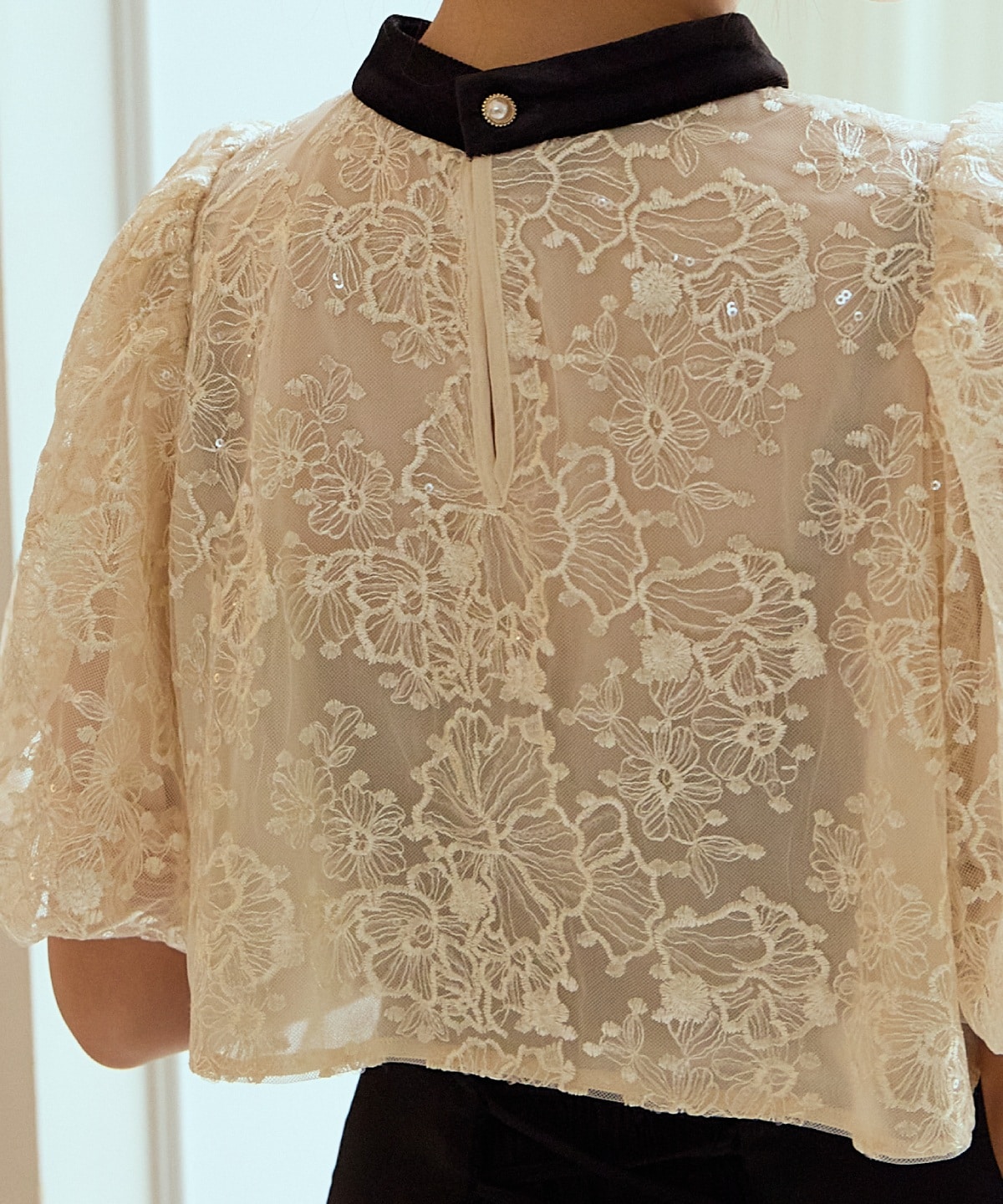 ベロアトリミングブラウス×ドレス