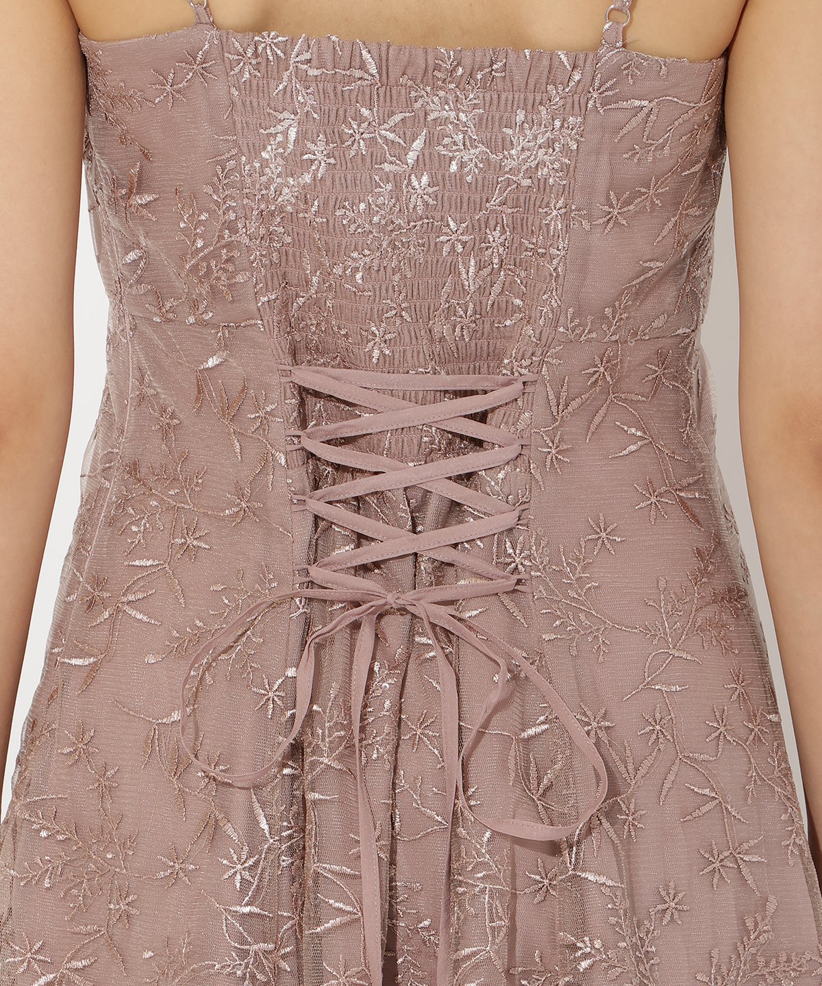 【再入荷予約受付中】ラメボタニカルレースレイヤードドレス