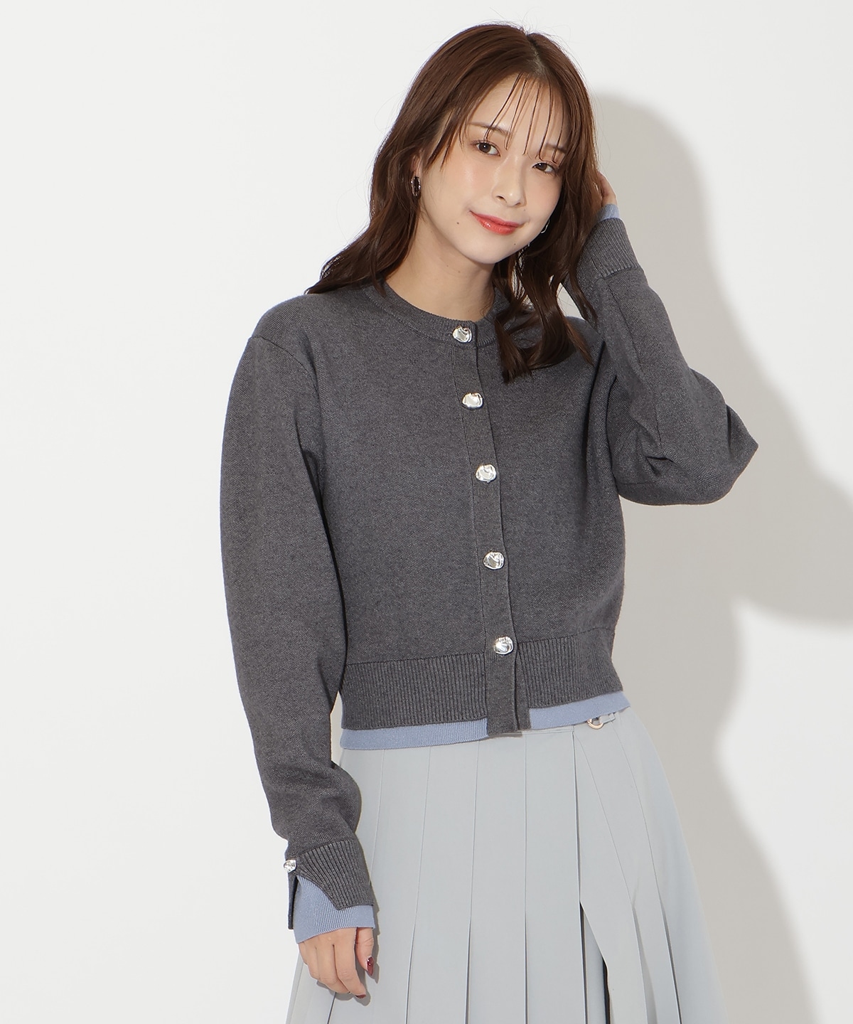 レイヤードライクニットカーデ