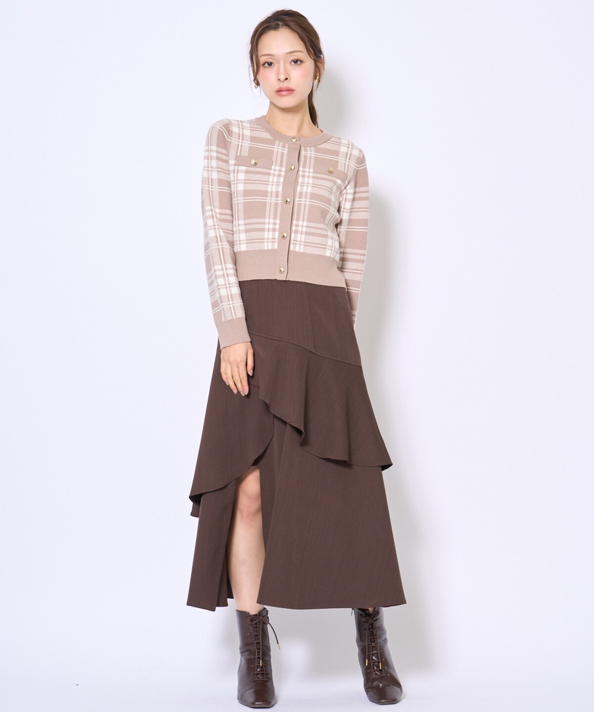 チェックジャガードニットカーディガン