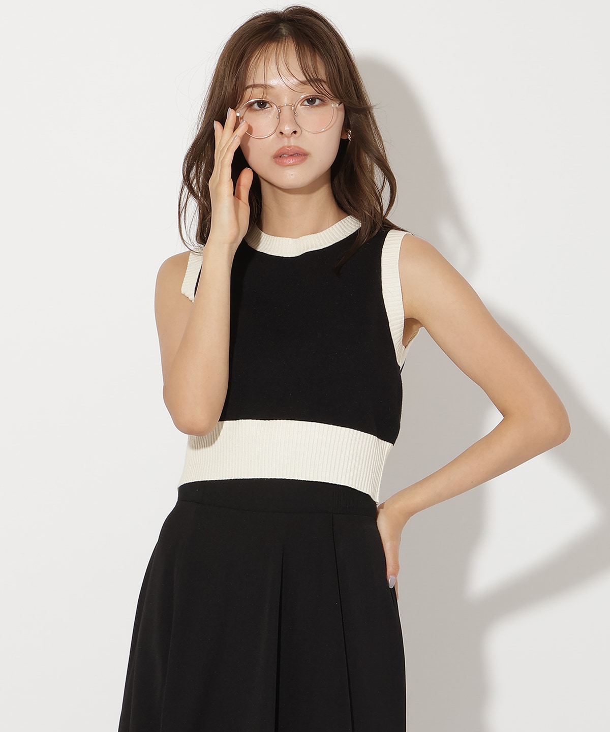 バイカラーアンサンブルニット