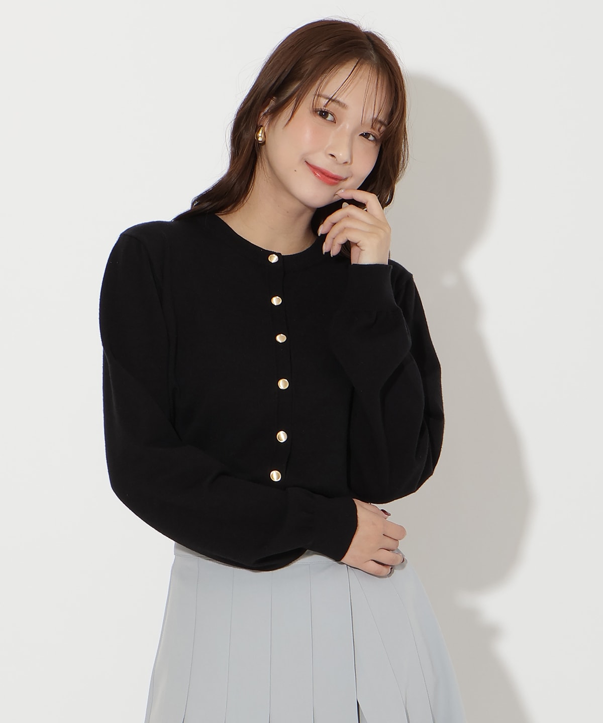 異素材リボンニットカーディガン