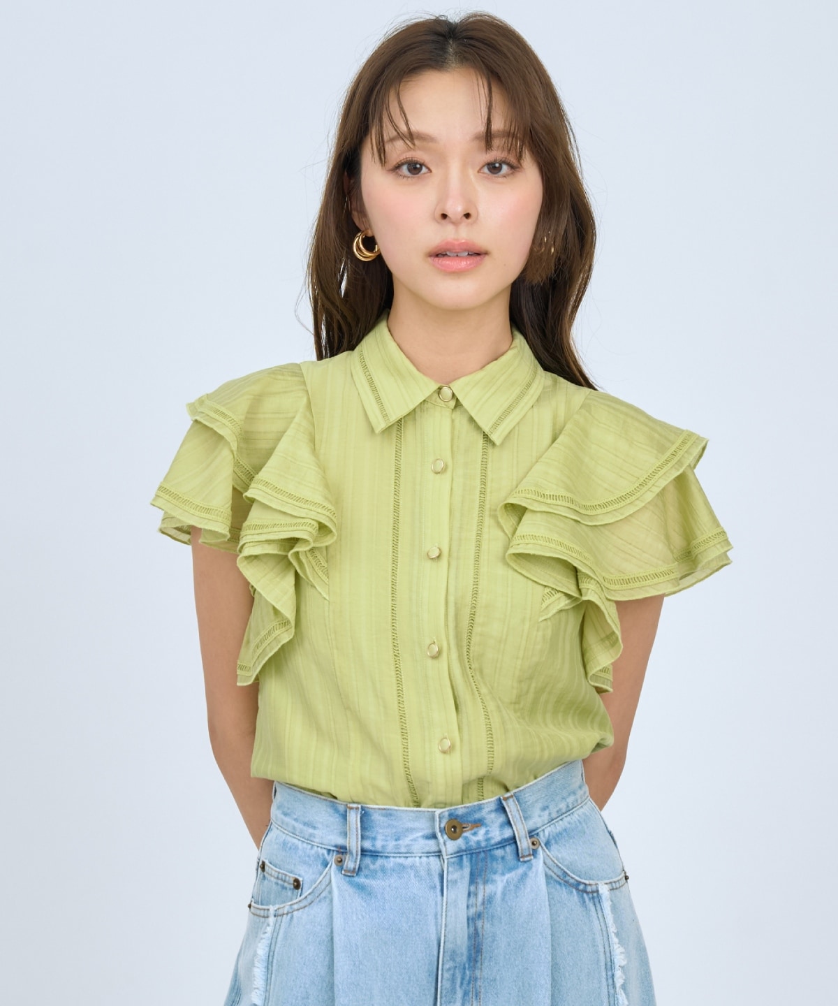 【先行予約受付中】ラッフルスリーブシャツブラウス