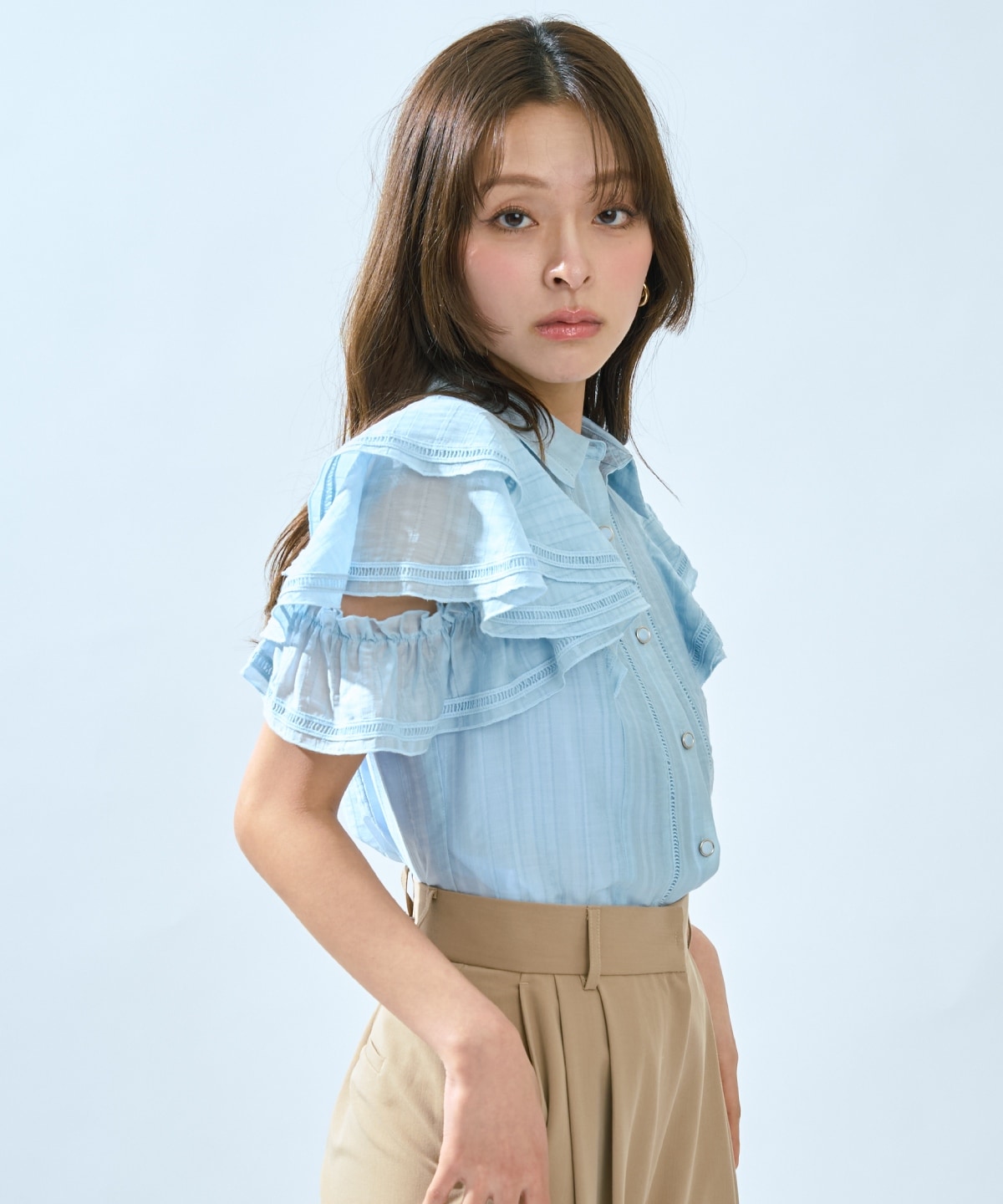 【先行予約受付中】ラッフルスリーブシャツブラウス