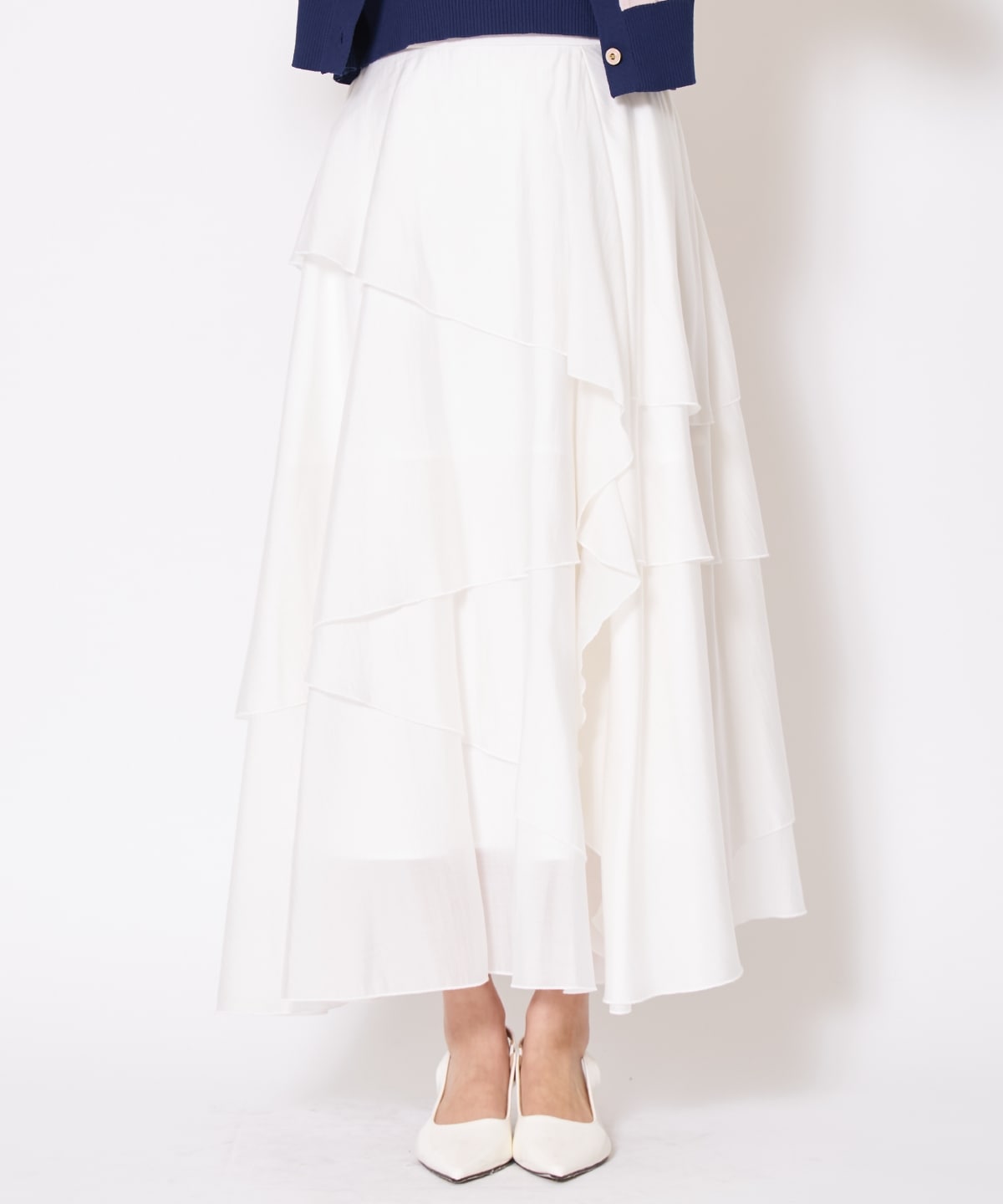 アシンメトリーシフォンラッフルスカート