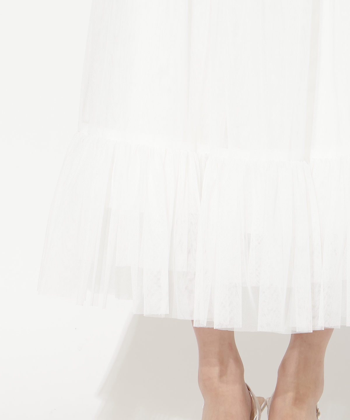 異素材ドッキングチュールワンピース