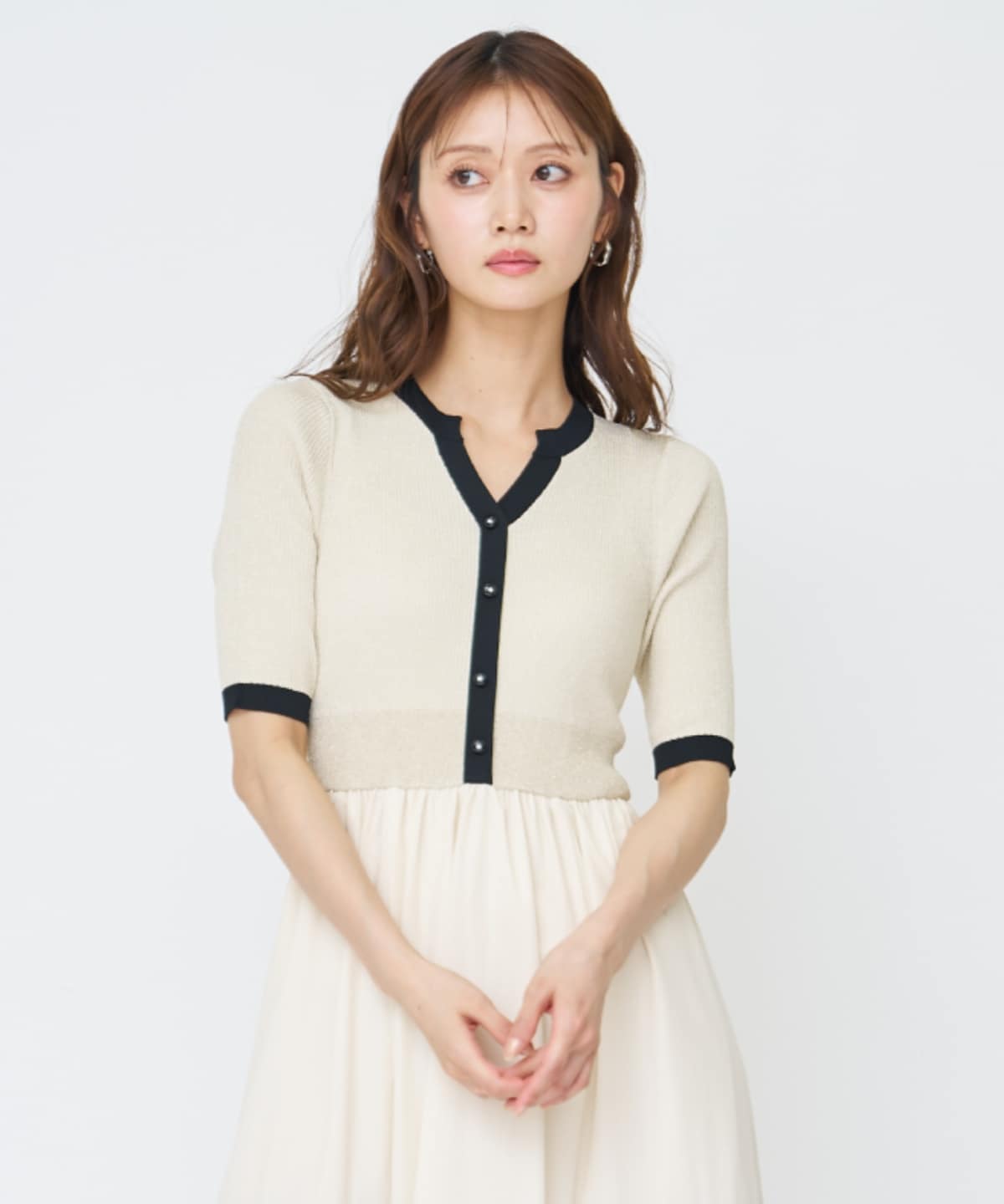 【先行予約受付中】ラメ入り配色ドッキングワンピース