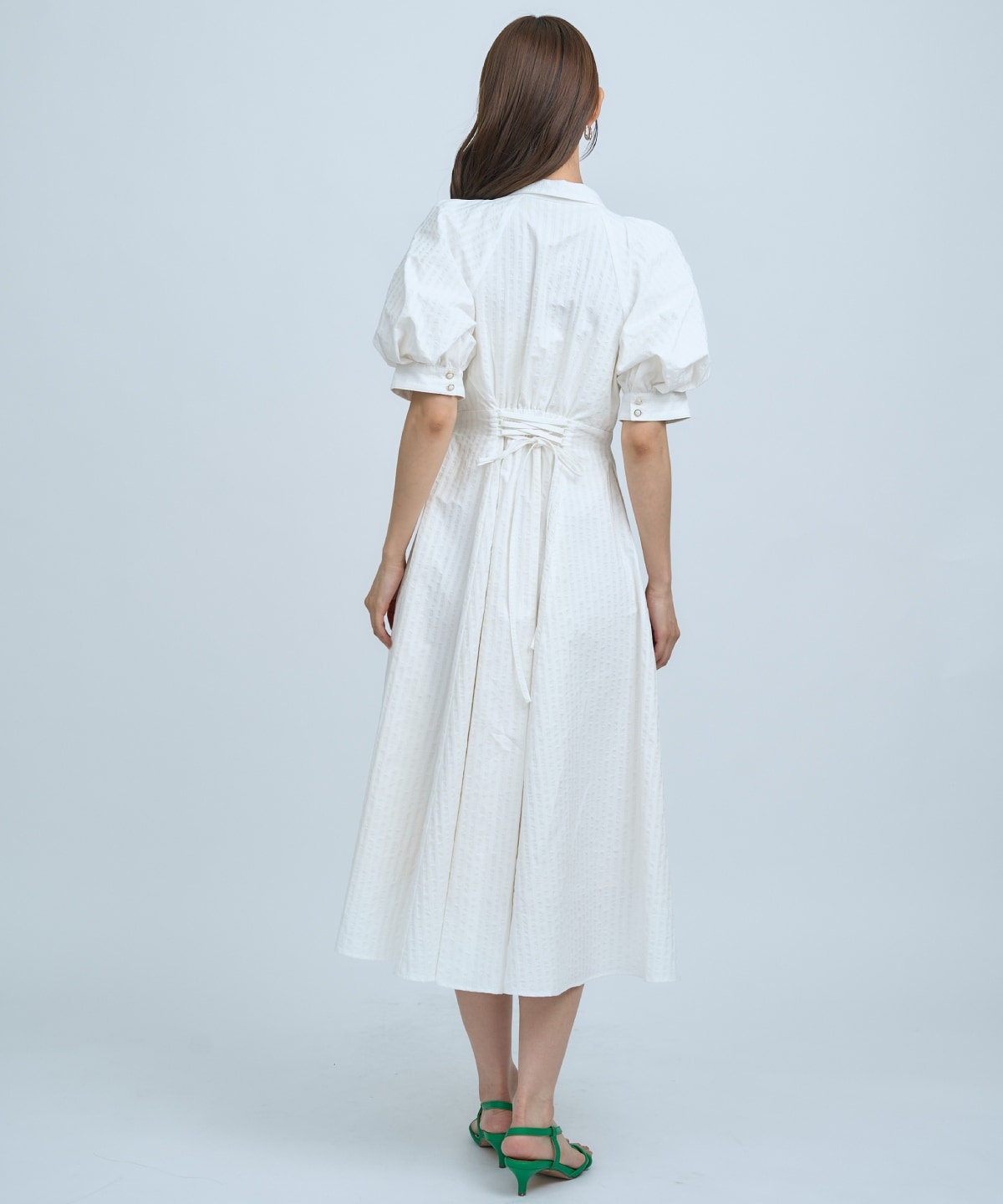 【先行予約受付中】ボリュームスリーブストライプワンピース