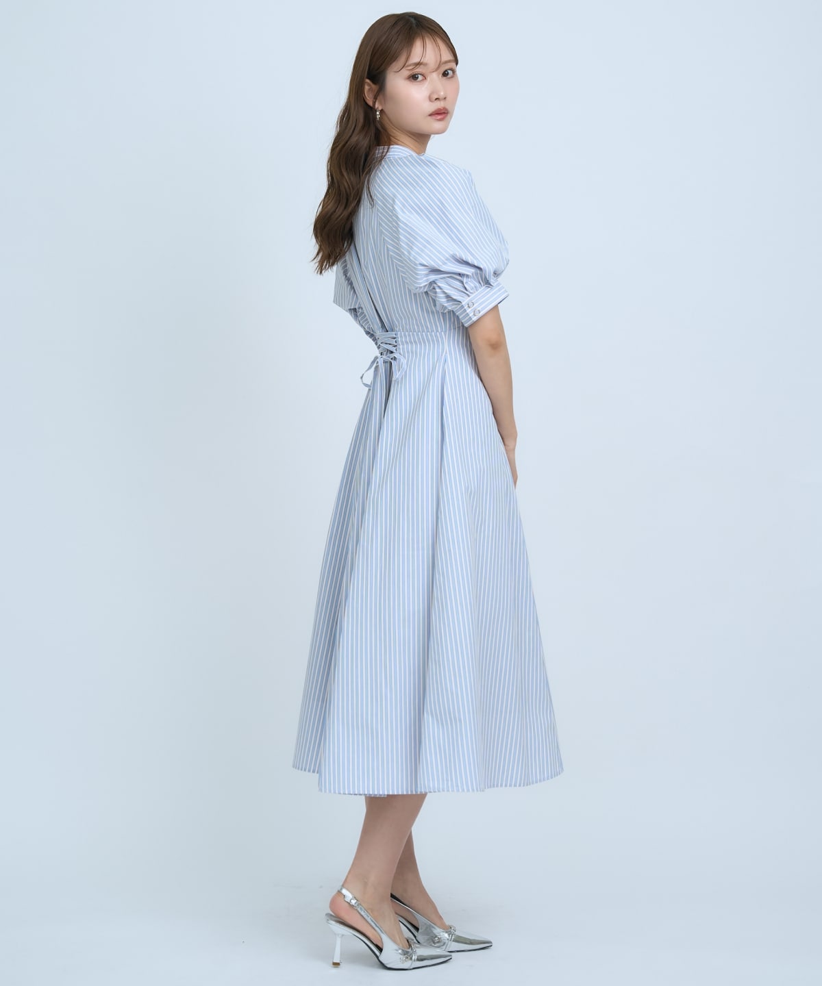 【先行予約受付中】ボリュームスリーブストライプワンピース