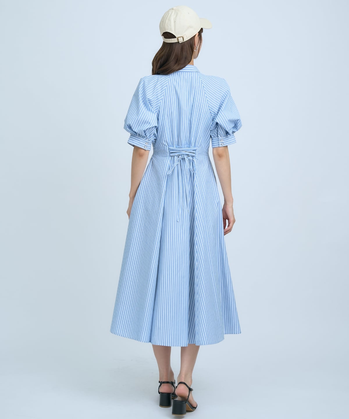 【先行予約受付中】ボリュームスリーブストライプワンピース