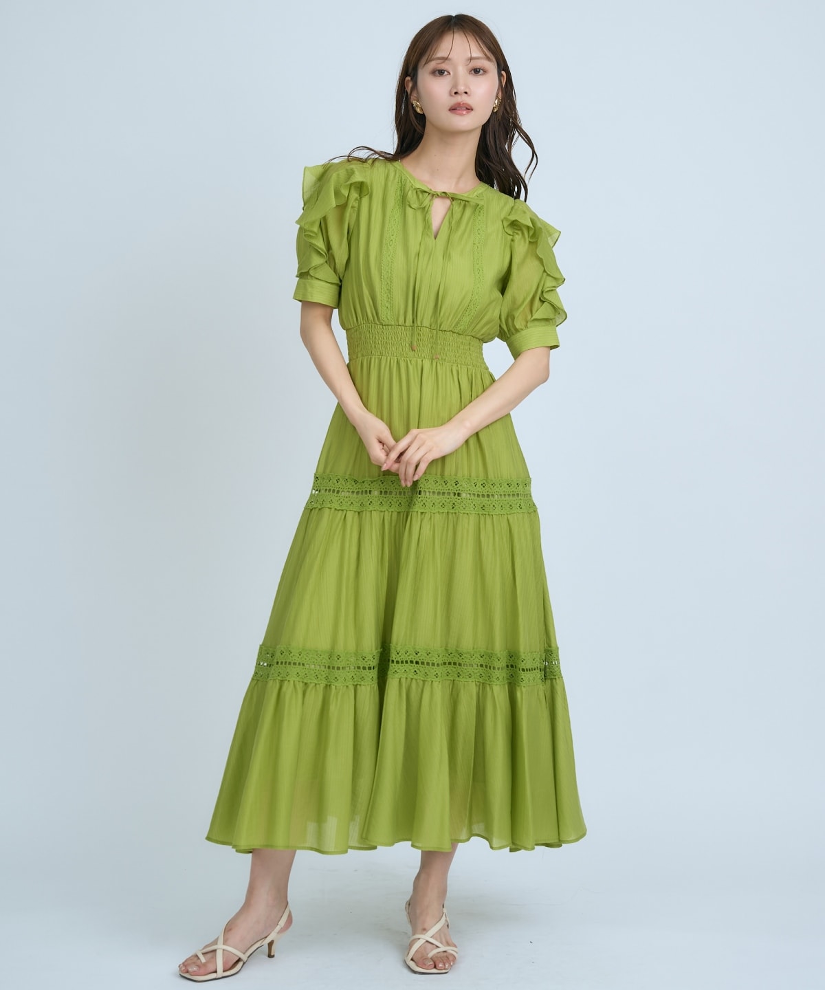 【先行予約受付中】フリルスリーブレースティアードワンピース