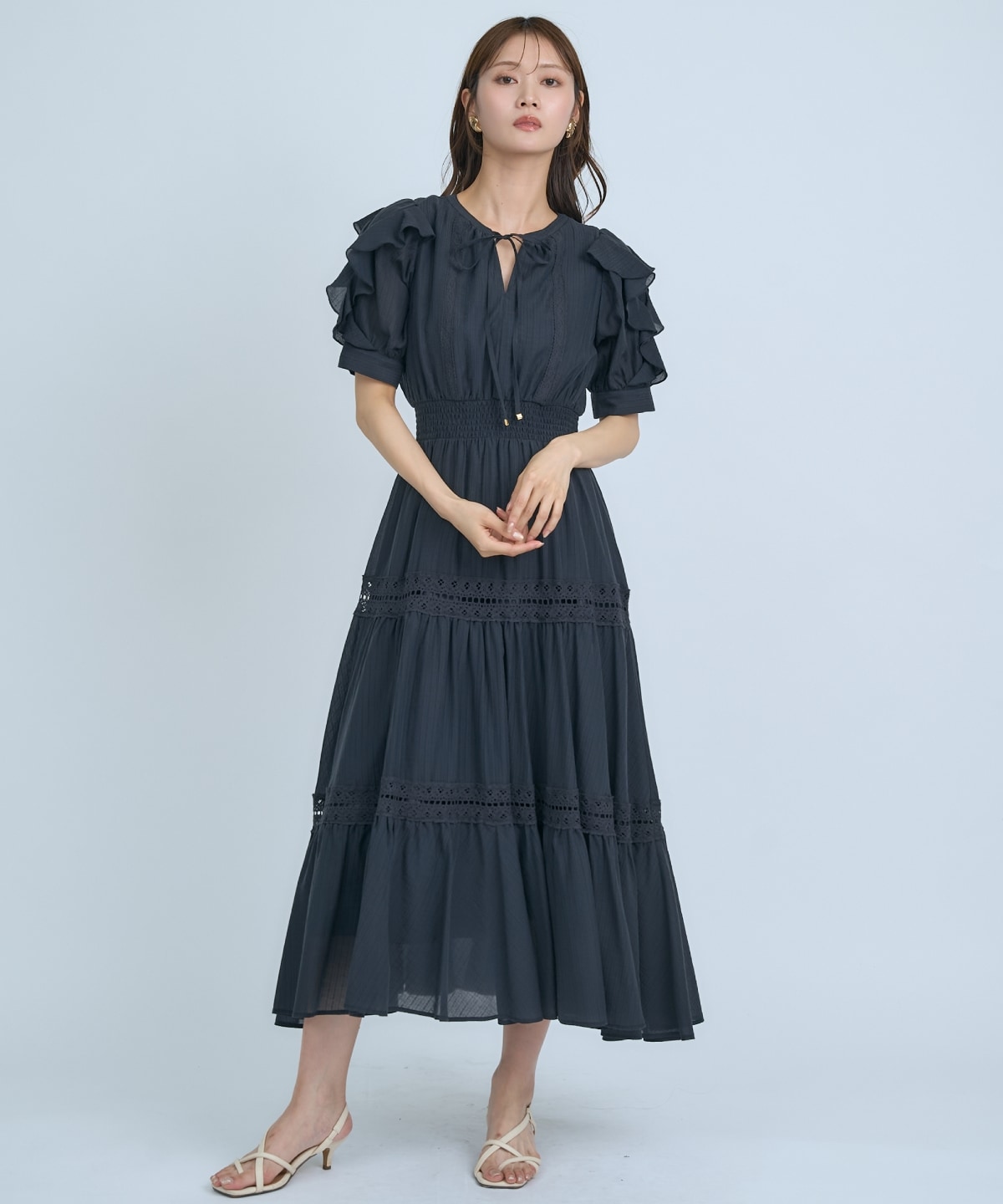 【先行予約受付中】フリルスリーブレースティアードワンピース
