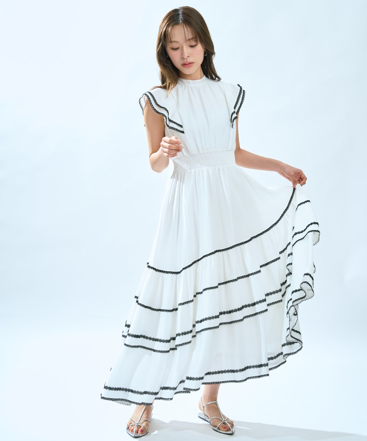 レーストリミングティアードワンピース