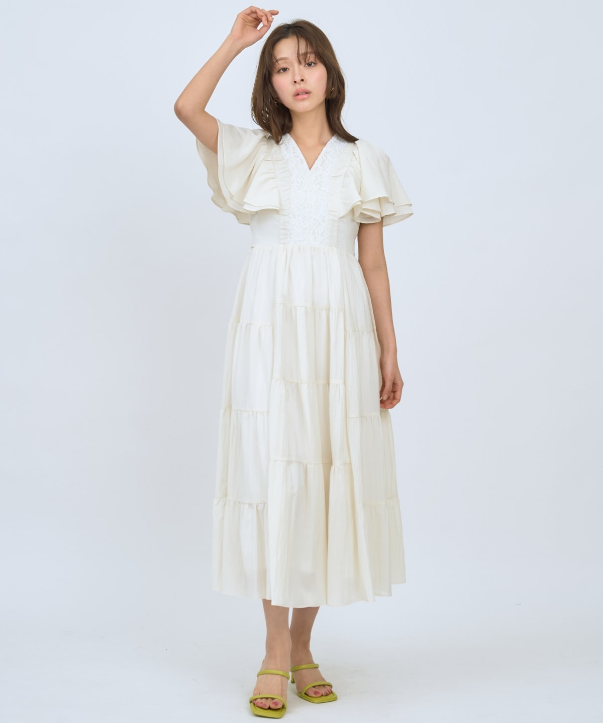 【先行予約受付中】Vネック襟レースティアードワンピース