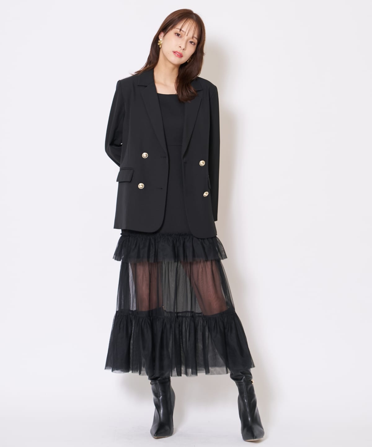 【先行予約受付中】ジャケット×シアーティアードワンピース