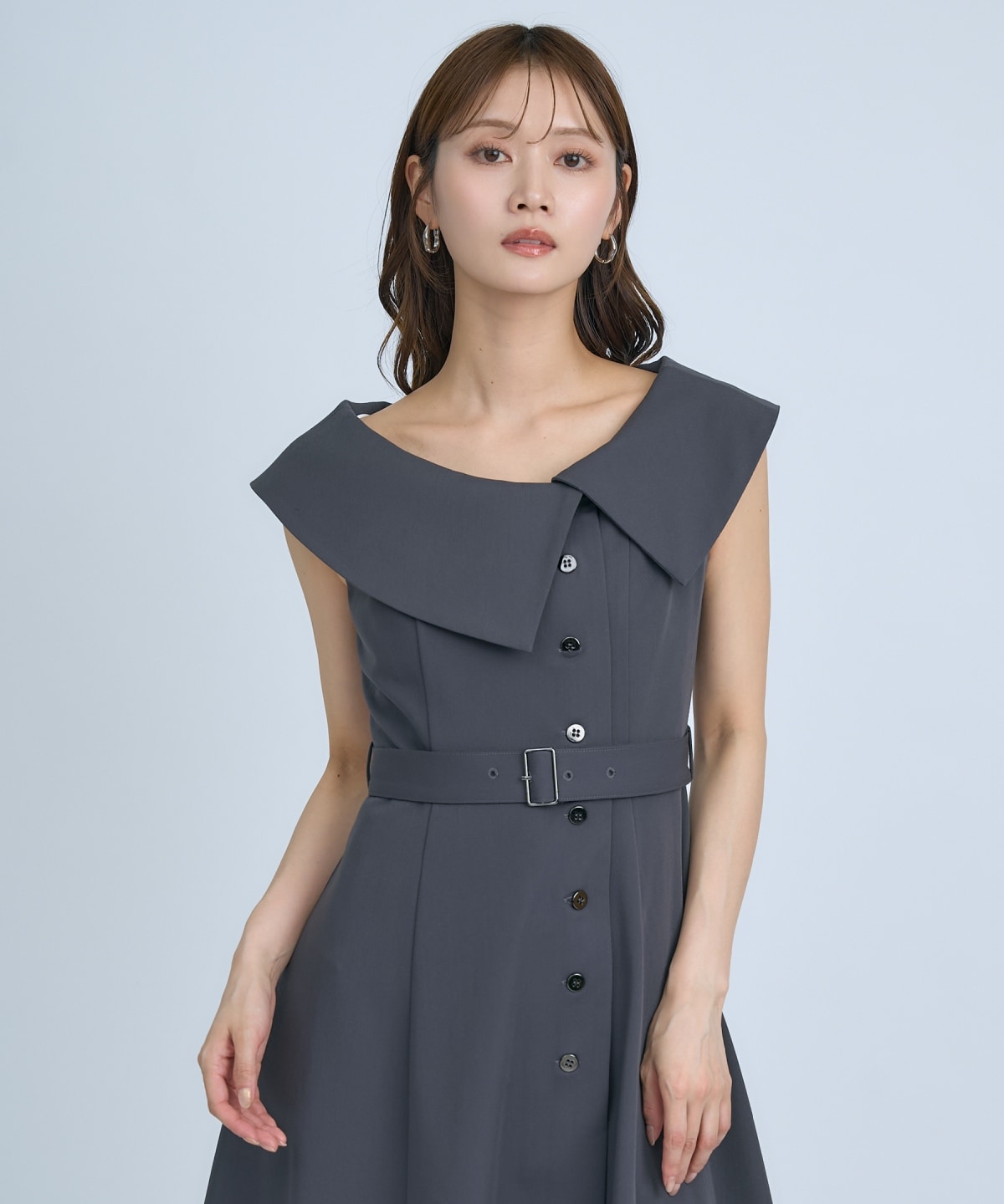 【先行予約受付中】アシメビックカラー前ボタンワンピース