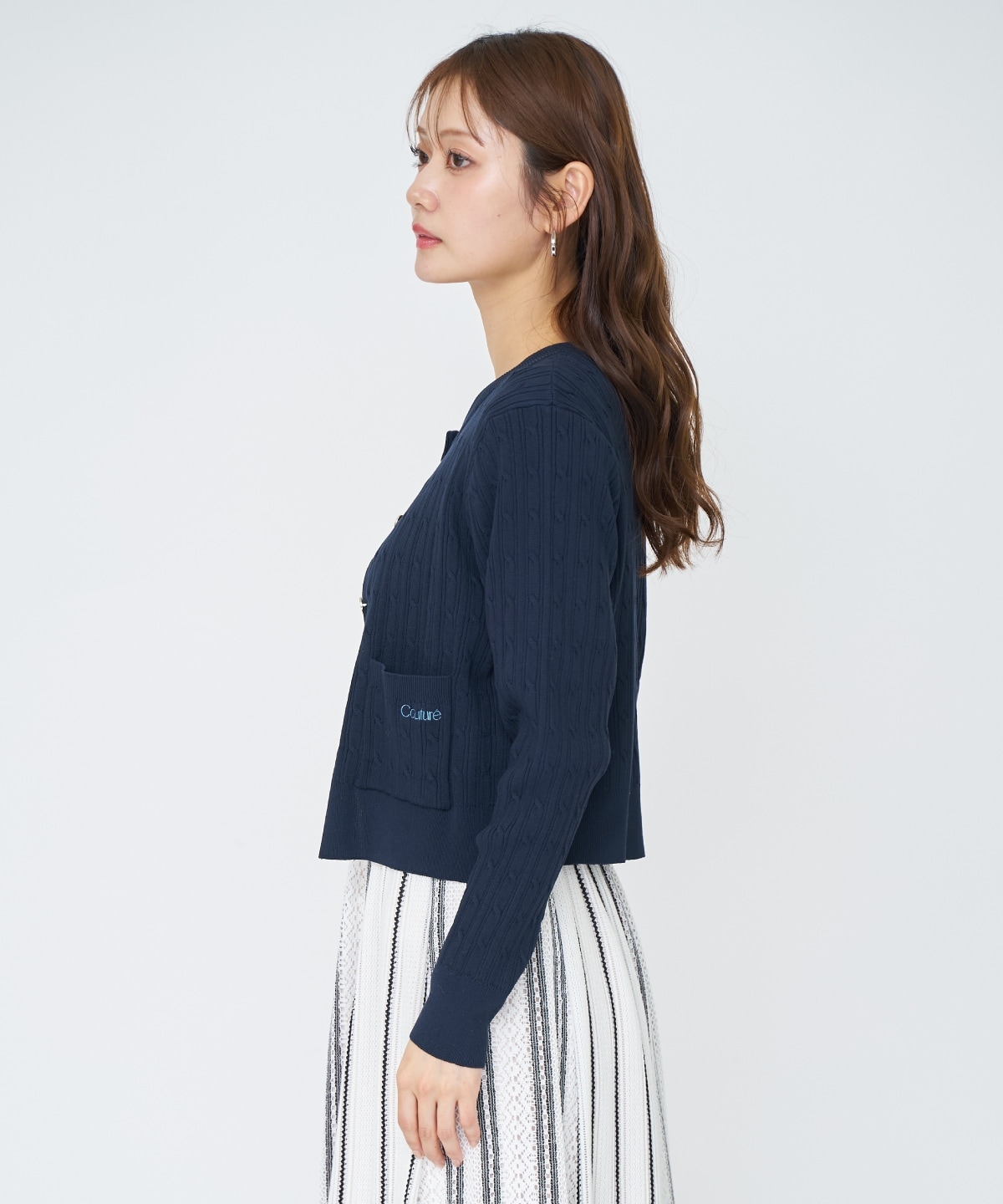 ケーブル編みカーディガンアンサンブル